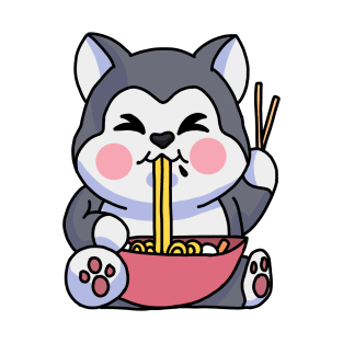 Anime Kawaii Ramen Eating Husky Japanese Noodles T-Shirt