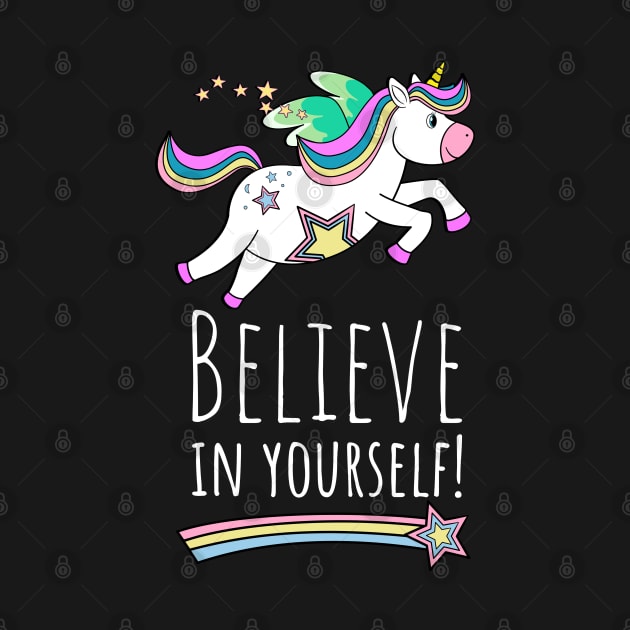 Unicorn In Flight With Inspirational Message by brodyquixote