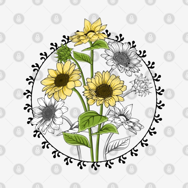 Sunflowers Line Art Design by Designoholic