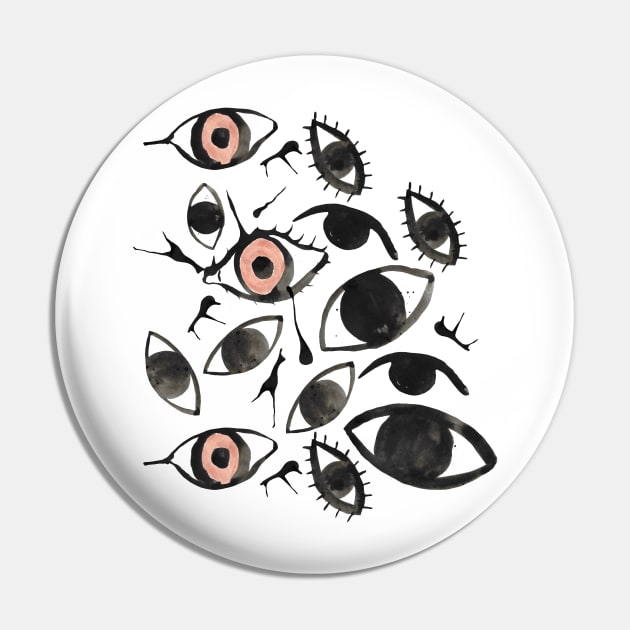 Ink Blots and Eyeballs: Hand Painted Halloween Pattern in Black Ink Pin by Maddyslittlesketchbook