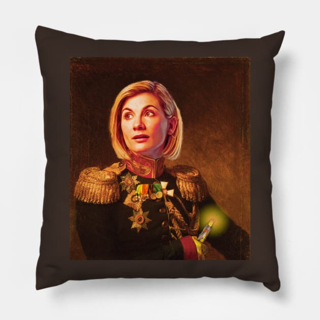 Doctor Who 13th Doctor Vintage Portrait (Jodie Whitakker) Pillow by UselessRob