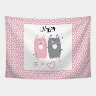 Happy Pink and Grey cats pattern. Funny Gifts & Clothing Collection with Cute black cats animals, Pink and Grey Lovely Little Kittens pattern Tapestry