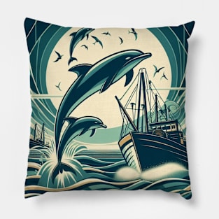 Dolphins leaping over boats Pillow