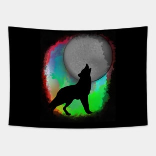 Neon colors wolf howling at the moon Tapestry