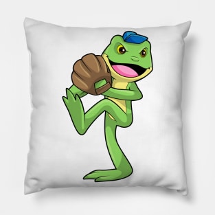 Frog at Baseball with Gloves Pillow