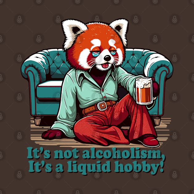 Retro 70s Red panda Chillout - Drunk Red panda Humor Vintage Sofa Art by TimeWarpWildlife