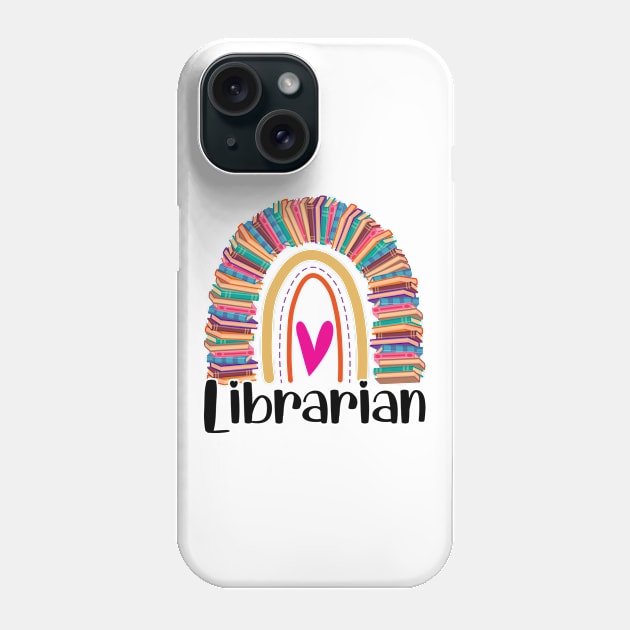 Cute Librarian Rainbow With Books Library Phone Case by White Martian