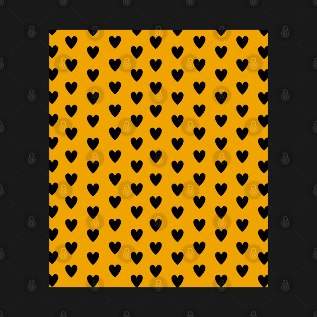 Black Hearts, Polka Dots, Pattern on Mustard Yellow by OneThreeSix