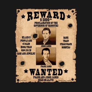 Frank & Jesse James Wild West Wanted Poster T-Shirt