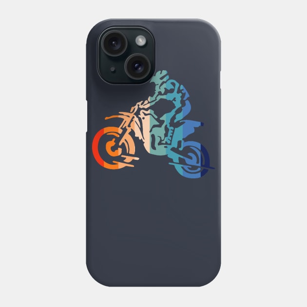 70s Retro Colored Silhouette MotoCross Dirt Bike Biker Gift Phone Case by Bezra