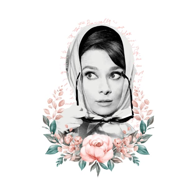 Audrey Hepburn T-Shirt Sticker Flowers Illustration Hoodie Notebook T-Shirt by ivaostrogonac