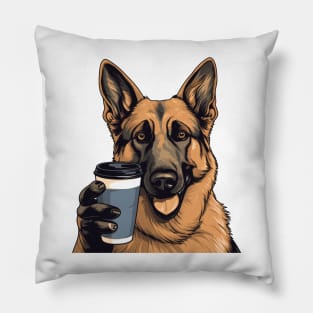 German Shepherd Drinking Coffee Pillow