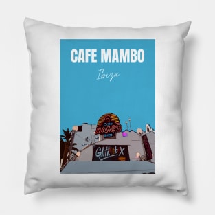Cafe Mambo Poster Blue Pillow
