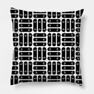 Skateboard Rows Pattern Black on White Pillow