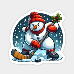 Holiday snowman ice hockey Magnet