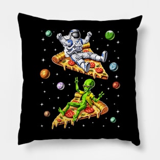 Astronaut And Alien Riding Pizza Pillow