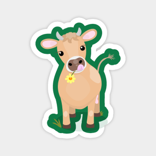 Cute happy jersey cow and flower cartoon Magnet