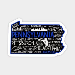 Lancaster Pennsylvania cute map, Erie, Bethlehem, Levittown, Harrisburg, Hershey Magnet