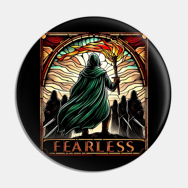 Fearless Leader Agains Shadowy Foes - Stained Glass Art - Fantasy Pin by Fenay-Designs