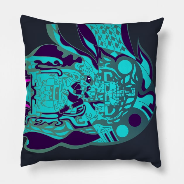 blue anonymous alien mayan ecopop Pillow by jorge_lebeau