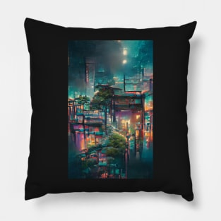 Tokyo Dreamscape: AI-Generated Cityscapes Pillow