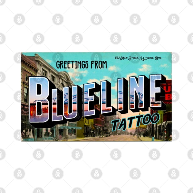 Blue Line Tattoo La Crosse WI Vintage Postcard by BlueLine Design