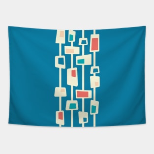 Mid Century Funky Blocks in blue, yellow, peach and dark salmon Tapestry