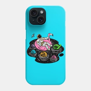 Astronaut Lounging in a Space Pool on a Pink Flamingo Floatie Phone Case