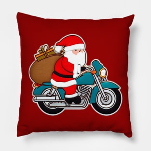 Santa Claus is driving a motorcycle. Pillow