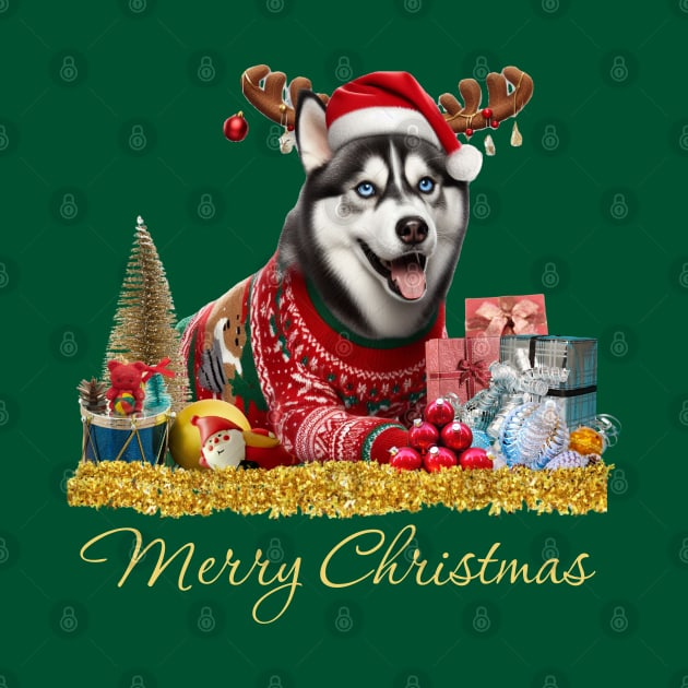 Merry Christmas Siberian Huskie by The Artful Barker