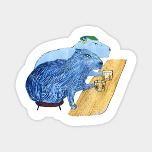 Blue Capybaras Drinking Magnet