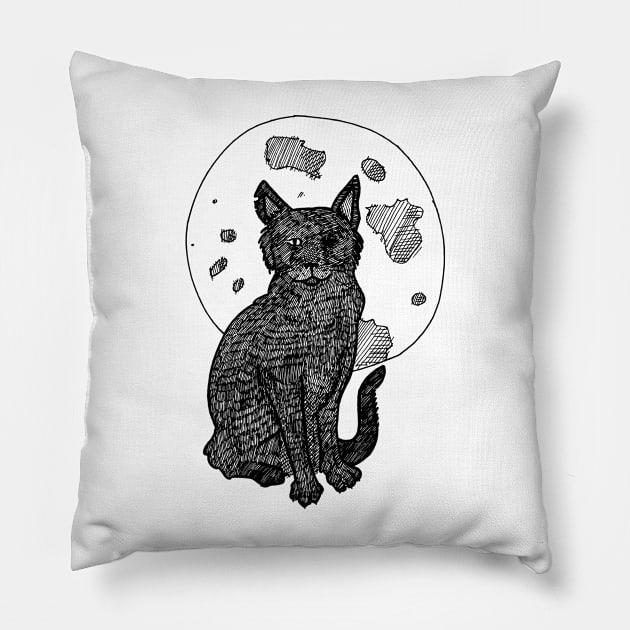 The Black Cat Pillow by estevez-artista