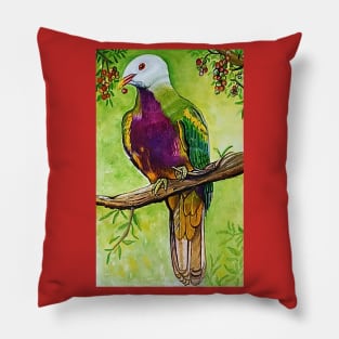 Watercolor Hand Drawn Bird Illustration Colorful Pillow