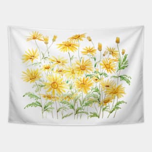 Yellow Margaret Daisies branch watercolor Tapestry