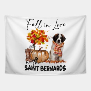 Fall In Love With Saint Bernards Fall Pumpkin Thanksgiving Tapestry