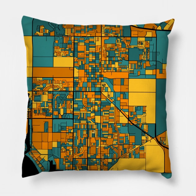 Oxnard Map Pattern in Orange & Teal Pillow by PatternMaps