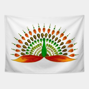 Orange and green mandala peacock Tapestry