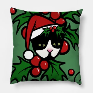 Tuxedo Cat Christmas Pillow