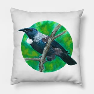 New Zealand Tui - Painting in acrylic Pillow