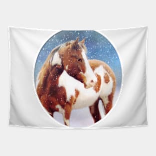 Paint Horse Snow Day Tapestry