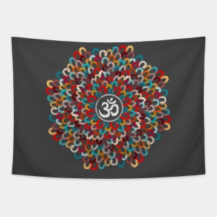 Yogi, Prana Mandala Om - Colorful Feathers Tapestry