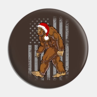 American Flag Big Foot Santa Hat Christmas Sasquatch Pin