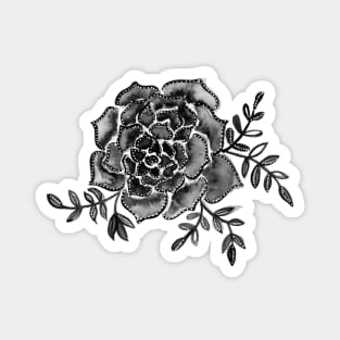 Watercolor houseleek - black and white Magnet