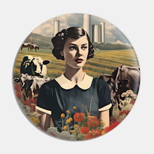 Vintage Farm Girl Pin Up Collage - Retro Chic Art Print Pin