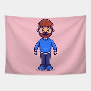 Cute Beard Man Cartoon Tapestry