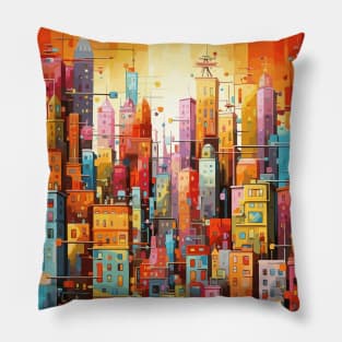 Colorful Dream World Cityscape Abstract Art Pillow