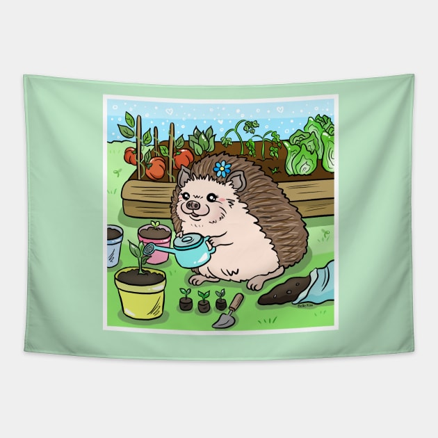 Hedgehog gardening Tapestry by doodletokki