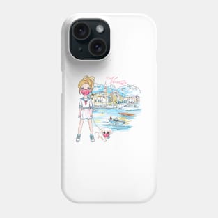 Baby girl walk a dog on quarantine Phone Case