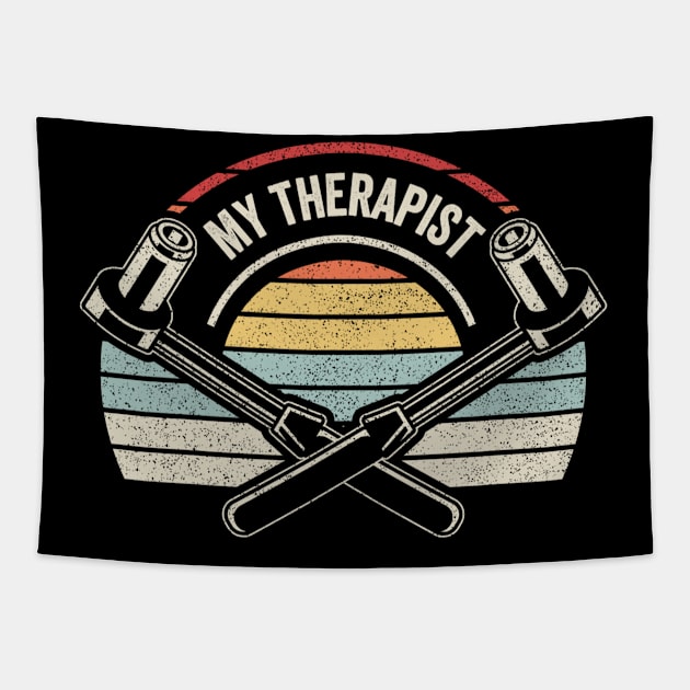 My Therapist Funny Work Bench Mechanic Gift For Dad Handy Man Car Lover Car Guy Tapestry by SomeRays