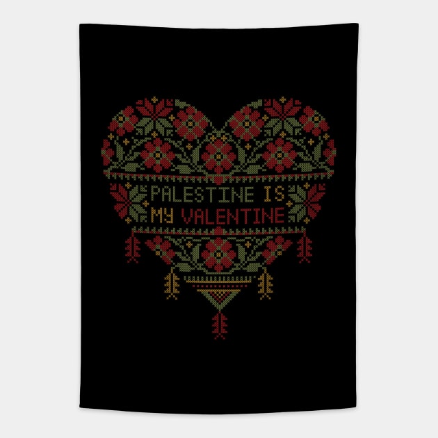 Palestine Is My Valentine Love Heart Customized Popular Palestinian Embroidery Tatreez Art Tapestry by QualiTshirt